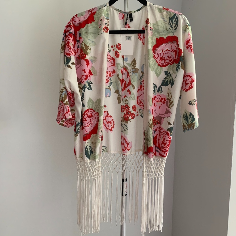 TOPSHOP Floral Fringe Kimono Size 6